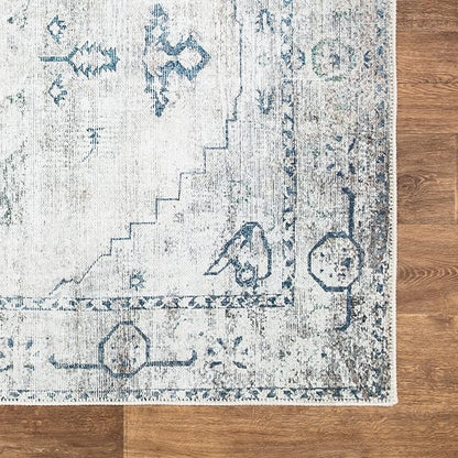 Bloom Rugs Washable Non-Slip 9' x 12' Rug - Teal/Beige Traditional Area Rug for Living Room, Bedroom, Dining Room, and Kitchen - Exact Size: 9' x 12'