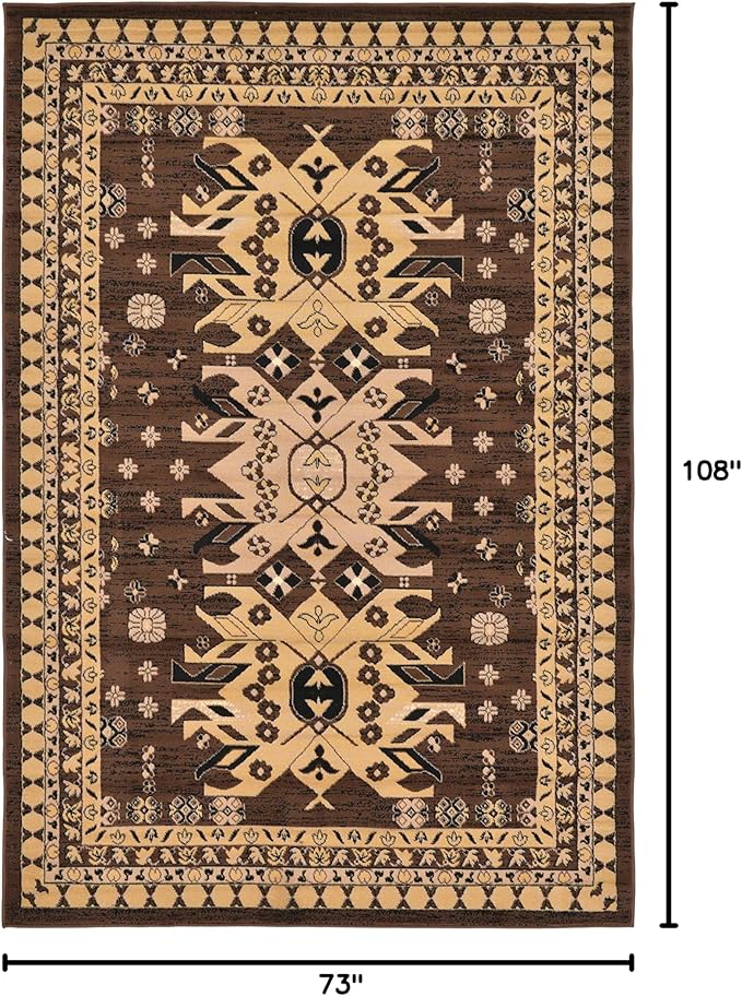Unique Loom Taftan Collection Border Geometric Tribal Inspired Design Area Rug (6' 0 x 9' 0 Rectangular, Brown/ Tan)