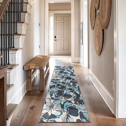 Rugshop Gray Large Floral Non-Slip Runner Rug Fade Resistant for Hallway, Entryway and Kitchen, 2'7" x 10'