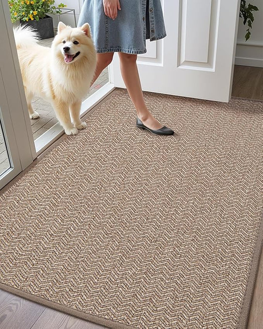 Color&Geometry Large Front Door Mat Indoor Entrance, 36"X56" Indoor Mats for Entryway Non Slip Rubber Backed, Dirt Trapper Double Door Mat Washable, Dark Khaki (Rolled-up NO Creases)