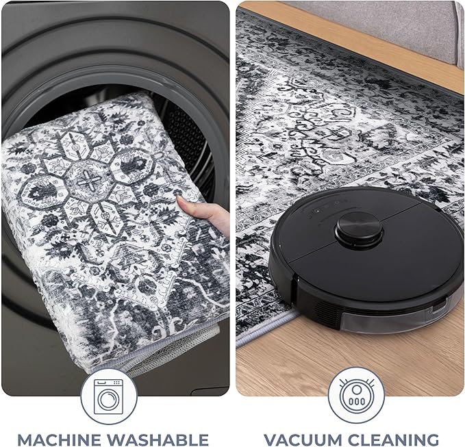 KOZYFLY Round Rug 3 Ft Rugs for Entryway Washable Circle Entrance Rug Non Slip Round Doormat Indoor Printed Faux Wool Round Front Door Mat Floor Carpet for Backdoor, Entryway, Bedroom, Grey