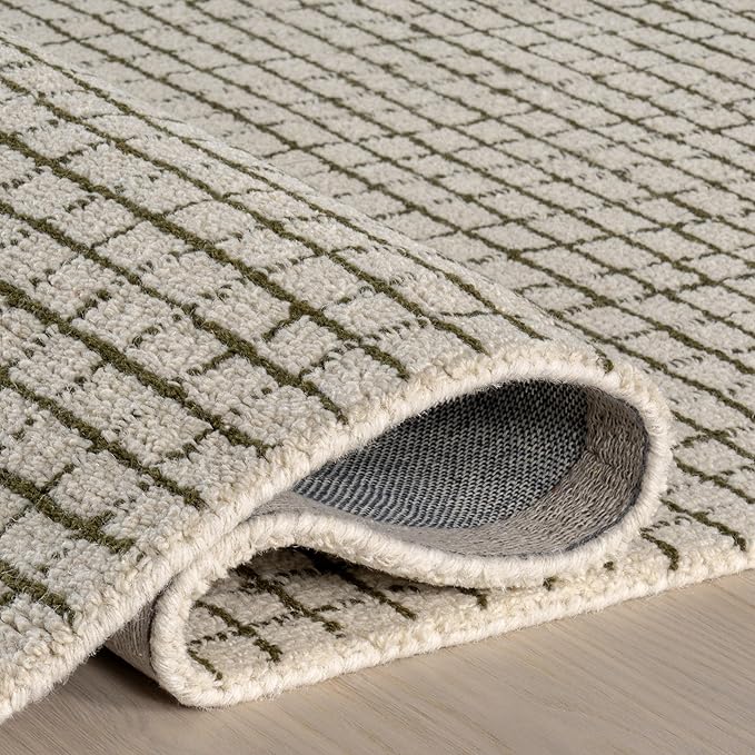 Rugs USA Melrose Green/Ivory, 4' x 6', Handmade, Wool & Cotton, Soft and Cozy, High Traffic, Stain Resistant, Easy Clean, Durable Area Rug for Bedroom, Living Room, Dining Space, Den, Entryway