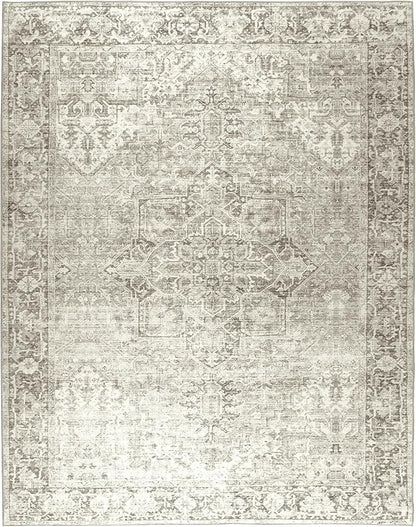 ReaLife Rugs Machine Washable Area Rug - Living Room Bedroom Bathroom Kitchen Entryway Office - Padded Low Pile Stain Resistant Premium - Boho Farmhouse Vintage - Lyle - Beige Ivory 5' x 7'