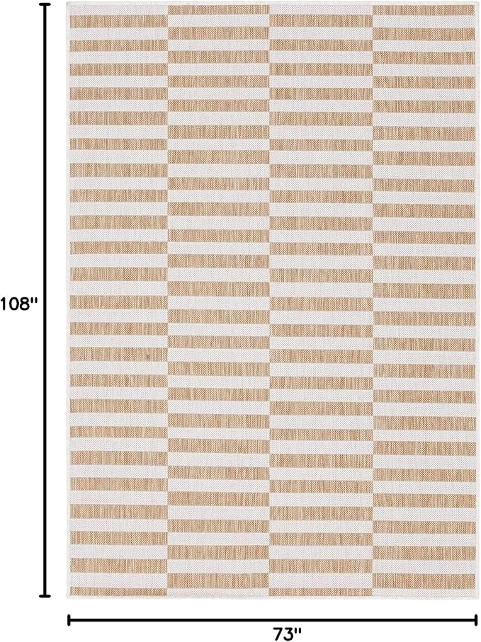 Unique Loom Outdoor Striped Collection Area Rug - Striped (6' 1" x 9' Rectangle, Taupe/Ivory)