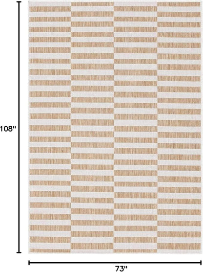 Unique Loom Outdoor Striped Collection Area Rug - Striped (6' 1" x 9' Rectangle, Taupe/Ivory)