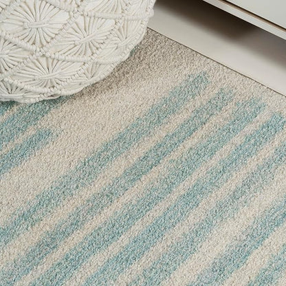 JONATHAN Y Khalil Modern Berber Stripe Cream/Turquoise Indoor Area Rug, 4x6, Contemporary, Bohemian, Easy-Cleaning for Living Room, Bedroom, Kitchen, Pet Friendly, Non-Shedding (MOH207B-4)
