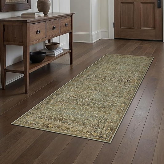 Runner Rug 2x6 Brown Hallway Washable Kitchen Vintage Carpet Non Slip Long Indoor Bedroom Retro Traditional Accent Throw Rug for Bathroom Office Entryway Laundry Dining