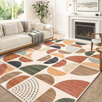 MUJOO 8x10 Area Rugs,Washable Rugs for Living Room Bedroom Dining Room,Boho Large Throw Floor Carpet Non Slip Soft Modern Abstract Bohemian Terracotta