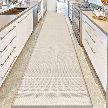 GOYLSER 12 Foot Kitchen Floor Runner Kitchen Sink Floor Mat with Rubber Backed, Absorbent Laundry Room Mat, Beige Hall Runner Long Non Slip
