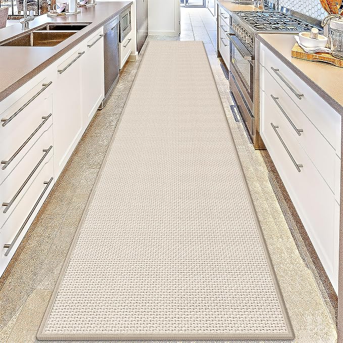 GOYLSER 15 ft Jute Running Rugs for Hallway, Kitchen Rug Runner Non Slip Washable Absorbent Hall Runner Rug, Beige Runner for Kitchen Floor Non Slip