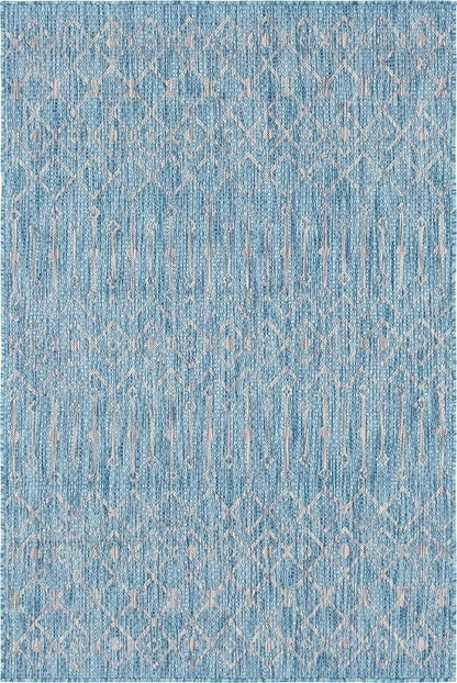 Unique Loom Outdoor Trellis Collection Area Rug - Tribal Trellis (4' 1" x 6' 1" Rectangle, Aqua/ Ivory)