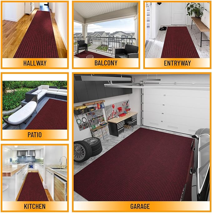 Ottomanson 2'7" x 7' Hallway Runner with Scraper Pile Extra Durable Non-Slip Rug Mat for Indoor & Outdoor Use - Ideal for Kitchen, Entryway, Patio & Garage - High-Traffic Carpet, Red