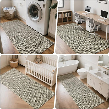 Hallway Runner Rug 2x6, Washable Kitchen Runners Non Slip, Ultra Thin Entryway Floor Mat Fit Under Door, Soft Low Pile Cotton Boho Carpet for Laundry Outdoor Bedroom