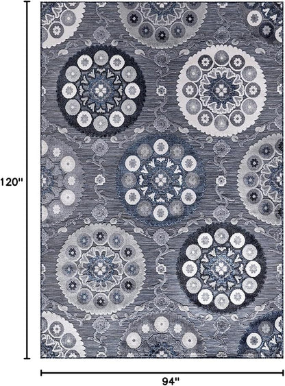 CAMILSON Indoor Outdoor Rug 8x10 Bohemian Medallion Floral Area Rugs for Indoor and Outdoor Patios Easy-Cleaning Non-Shedding Living Room Garden and Kitchen Washable Outside Carpet (8 x 10 / Navy)