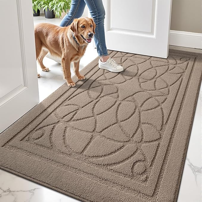 LUMI Door Mat Indoor Entrance 48"x72", Front Welcome Mat with Non-Slip Rubber Backing, Low Profile Dirt Trapper Inside Doormat for Entrance, Garage, Patio, Beige