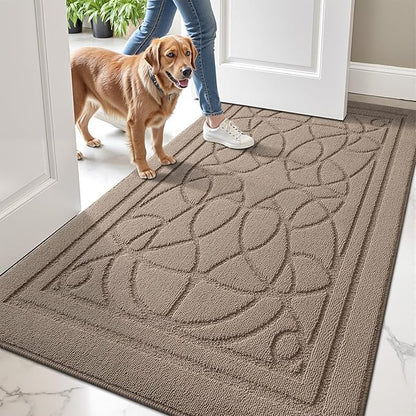 LUMI Door Mat Indoor Entrance 48"x72", Front Welcome Mat with Non-Slip Rubber Backing, Low Profile Dirt Trapper Inside Doormat for Entrance, Garage, Patio, Beige