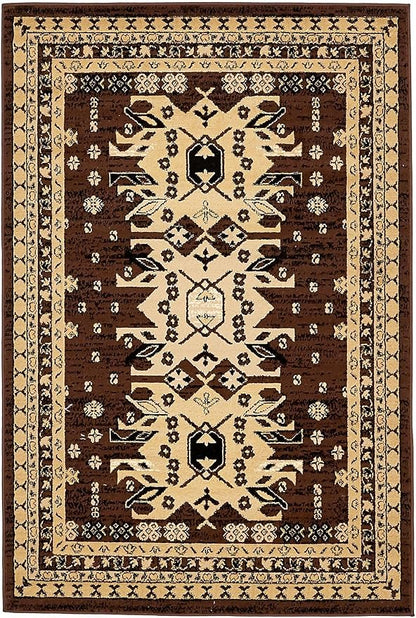 Unique Loom Taftan Collection Border Geometric Tribal Inspired Design Area Rug (4' 0 x 6' 0 Rectangular, Brown/ Tan)