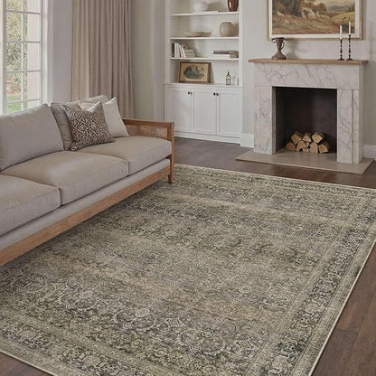 HUGEAR 8x10 Washable Area Rug Taupe Vintage Neutral Living Room Rug Soft Non Slip Large Distressed Carpet Low Pile Pet Friendly for Bedroom Dining Room