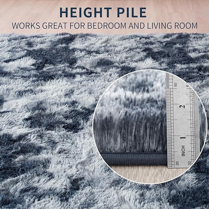 Beglad Shag Rugs for Living Room, Area Rugs 5x7 Feet Upgrade Anti-Skid Modern Minimalist Style Memory Foam Rugs for Bedroom, Indoor Carpet Suitable for Boys Room Decor, Tie-Dyed Dark Blue