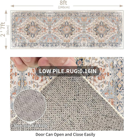 Enkor Runner Rugs for Hallway, 2.6x8 Washable Soft Non Slip Floor Rugs for Kitchen, Modern Mat for Living Room Bedroom Entryway Orange & Black