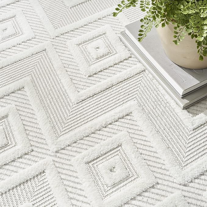 Nourison Home Versatile Ivory White 6' x 9' Oval Area Rug - Easy Clean, Non Shedding, Bed Room, Living Room, Dining Room, Kitchen (6' x 9' Oval)