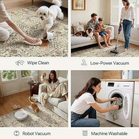 Bavni2'6''x6 Rug Runners for Hallways, Washable Runner Rug Non Slip,Vintage Floral Print Style Rugs for Bedroom-Lightweight Low Pile Carpet for Hallways Bathroom, Dark Espresso