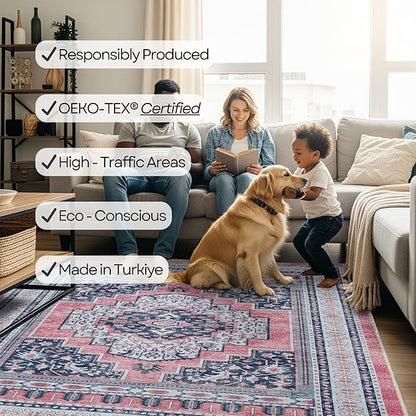Fame Rugs Turkish Rug. Washable Vintage Oriental Antique Inspired Traditional Doormat Small Modern Area Rugs Luxury Entryway Entry Bedroom Bathroom Kitchen (399TN, 4'9 x 6'9)