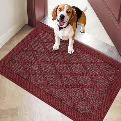 COSY HOMEER Non-Slip Door Mat 24"x36", Entryway Rugs Low Profile Absorbent Dirt Trapper Doormat for Front Entrance, Washable Polypropylene Entry Mat (Red)