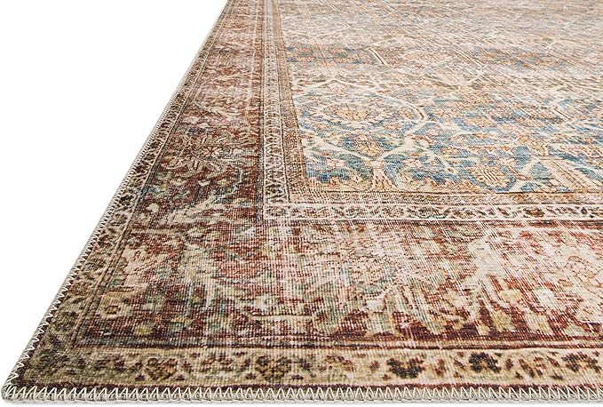 Loloi Layla Collection LAY-04 Ocean/Rust 9'-0" x 12'-0" .13" Thick Area Rug, Soft, Durable, Vintage Inspired, Distressed, Low Pile, Non-Shedding, Easy Clean, Printed, Living Room Rug