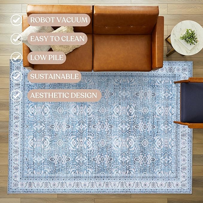 Fame Living Washable Area Rug. Modern Farmhouse. Vintage. Turkish. Bohemian. Distressed. Oriental. Traditional. Rugs for Living Room. Dining. Bedroom. Office. Entryway. Foyer. (866CBl, 5' x 6'9")