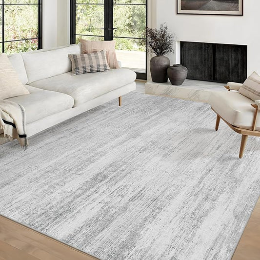 MUJOO 6x9 Area Rugs Washable,Modern Abstract Rugs for Living Room Bedroom Dining Room,Large Non Slip Throw Carpet Indoor,Low Pile Accent Neutral Grey