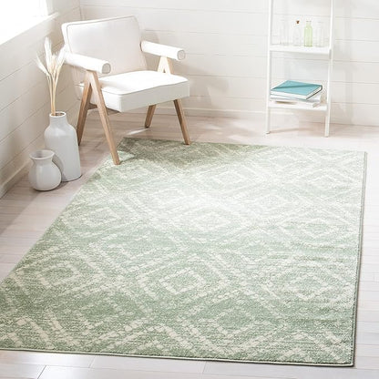 SAFAVIEH Adirondack Collection Area Rug - 4' Square, Green & Ivory, Modern Diamond Distressed Design, Non-Shedding & Easy Care, Ideal for High Traffic Areas in Living Room, Bedroom (ADR131Y)