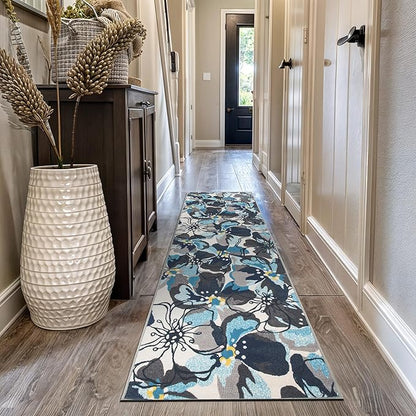 Rugshop Gray Large Floral Non-Slip Runner Rug Fade Resistant for Hallway, Entryway and Kitchen, 2'7" x 10'