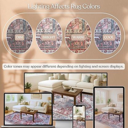 Washable Area Rug. Modern Farmhouse. Vintage. Turkish. Bohemian. Distressed. Oriental. Traditional. Rugs for Living Room. Dining. Bedroom. Office. Entryway. Foyer. (858RM, 5'9 x 8'9)