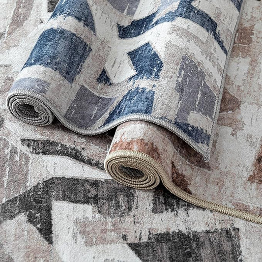 5X7 Area Rugs for Living Room Bedroom,Modern Abstract Large Carpet Washable Rugs 5X7 for Dining Room Office,Non Slip Gray Print Faux Wool Thin 5 by 7 Indoor Nursery Kids Home Pet & Child Friendly