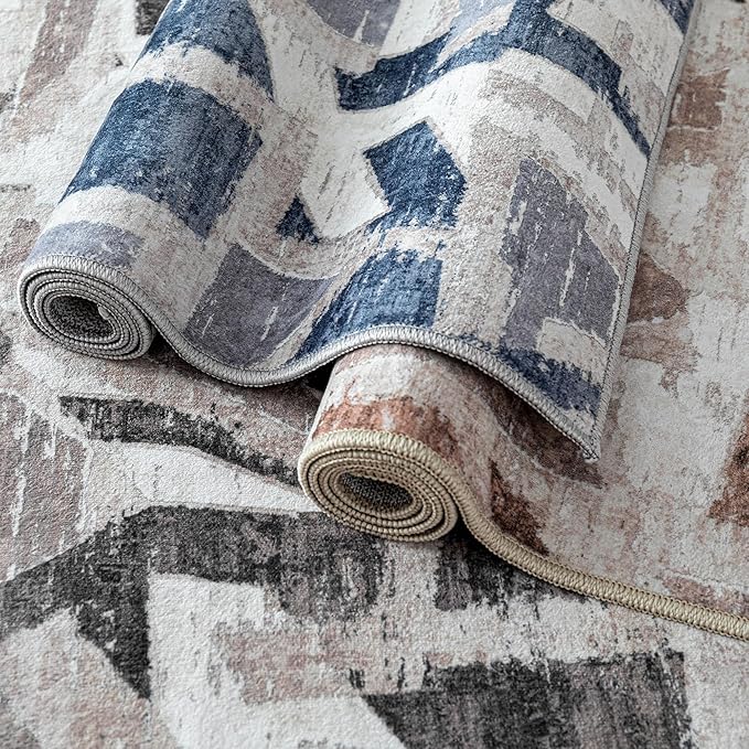 6X9 Area Rugs for Living Room Bedroom,Modern Abstract Large Carpet Washable Rugs 6X9 for Dining Room Office,Non Slip Gray Print Faux Wool Thin 6 by 9 Indoor Nursery Kids Home Pet & Child Friendly