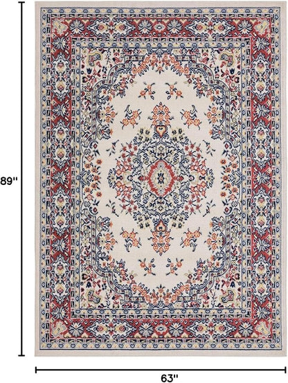 Home Dynamix Premium Sakarya Traditional Medallion Border Area Rug, Ivory/Red, 5'3"x7'5" Rectangle