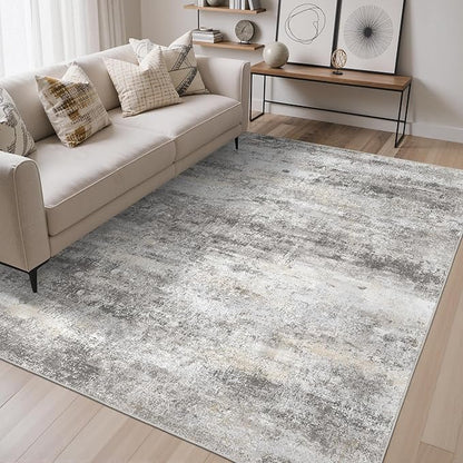 5x7 Area Rugs Washable Grey Rug for Living Room Bedroom, Modern Abstract Large Rug Non Slip, Water Repellent Low Pile Soft Carpet for Dining Room, Home Office, Grey Beige