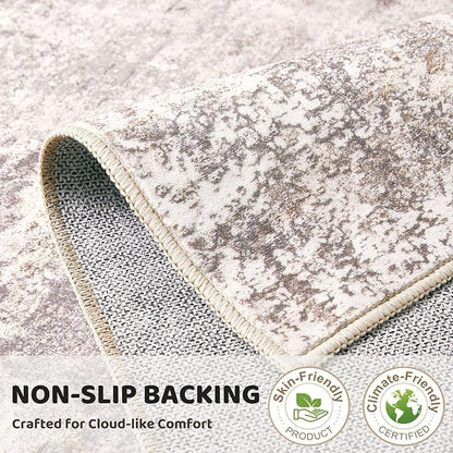 Area Rug Living Room Rugs - 7x10 Washable Large Soft Indoor Neutral Modern Abstract Low Pile Rug Carpet for Bedroom Dining Room Farmhouse Home Office - Brown