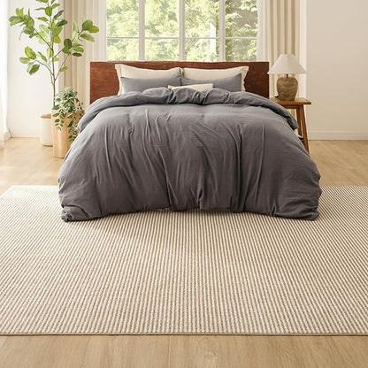 Bedsure 3x5 Faux Wool Area Rugs for Living Room, Machine Washable Carpet, Non-Slip Backing, Pet Friendly Throw Rug for Bedroom Dining Room, Natural Ivory