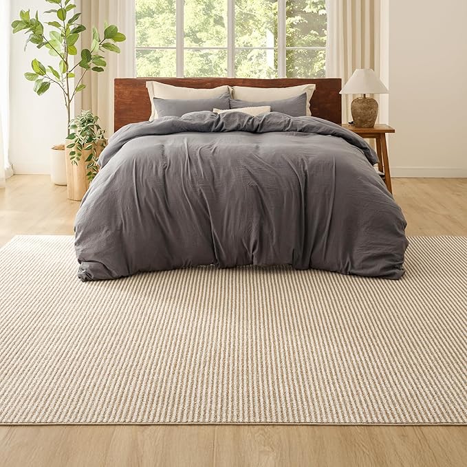 Bedsure 5x7 Faux Wool Area Rugs for Living Room, Machine Washable Carpet, Non-Slip Backing, Pet Friendly Throw Rug for Bedroom Dining Room, Natural Ivory