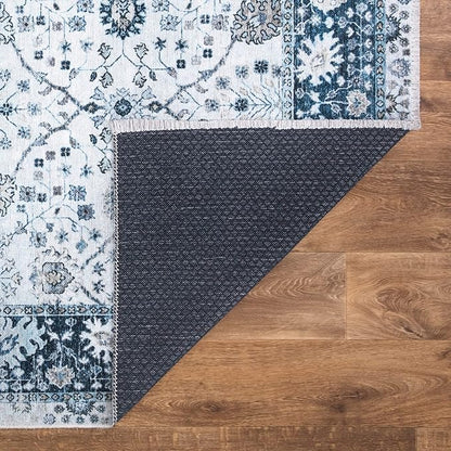 Bloom Rugs Washable Non-Slip 2x3 Rug - Navy Blue Traditional Bordered Area Rug for Living Room, Bedroom, Dining Room, and Kitchen - Exact Size: 2' x 3'