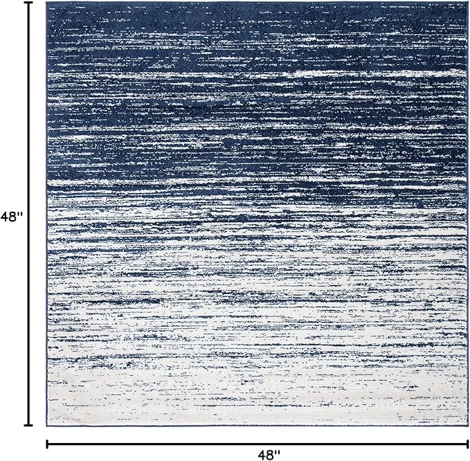 SAFAVIEH Adirondack Collection Area Rug - 4' Square, Navy & Ivory, Modern Ombre Design, Non Shedding & Easy to Clean, Ideal for Living Room, Bedroom, Office, Dining Space (ADR113N)