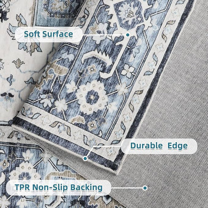 Dripex 9x12 Area Rugs - Stain Resistant Washable Rug Distressed Rugs for Living Room Dining Room Bedroom Anti-Slip Low-Pile and Soft Accent Rug Farmhouse Office Home Decor, Pet & Child Friendly
