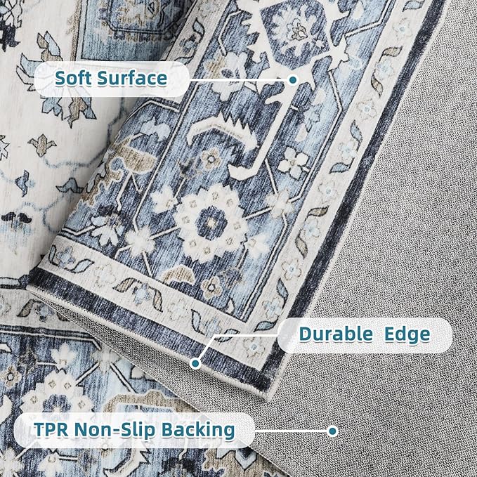 Dripex Hallway Runner Rug 2x10, Washable Rug Kitchen Rug Non Slip with Rubber Backing Soft Thin Vintage Carpet Runner for Entryway Bedroom Bathroom Laundry Room Living Room Decor, Teal Multi