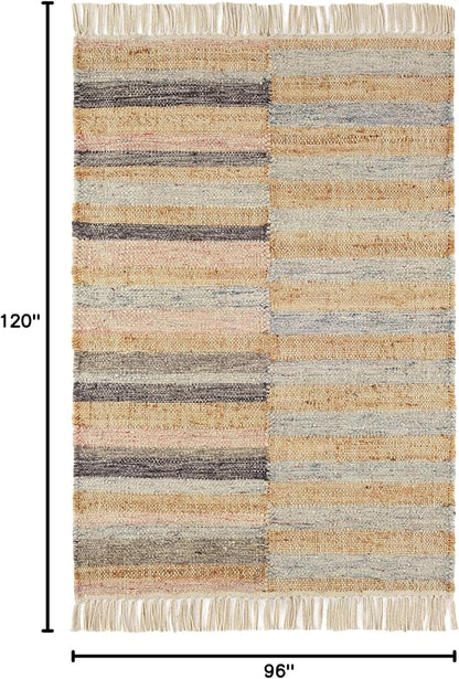 Dash & Albert Ravel Stripe Blue Handwoven Wool Rug, 7.5 X 9.5 Feet, Blue Geometric Pattern