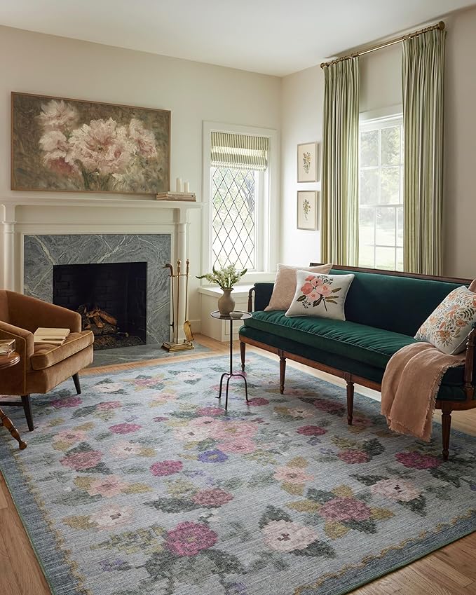 Loloi Rifle Paper Co. Rosa Collection RSA-02 Sky 7'-6" x 9'-6" Area Rug