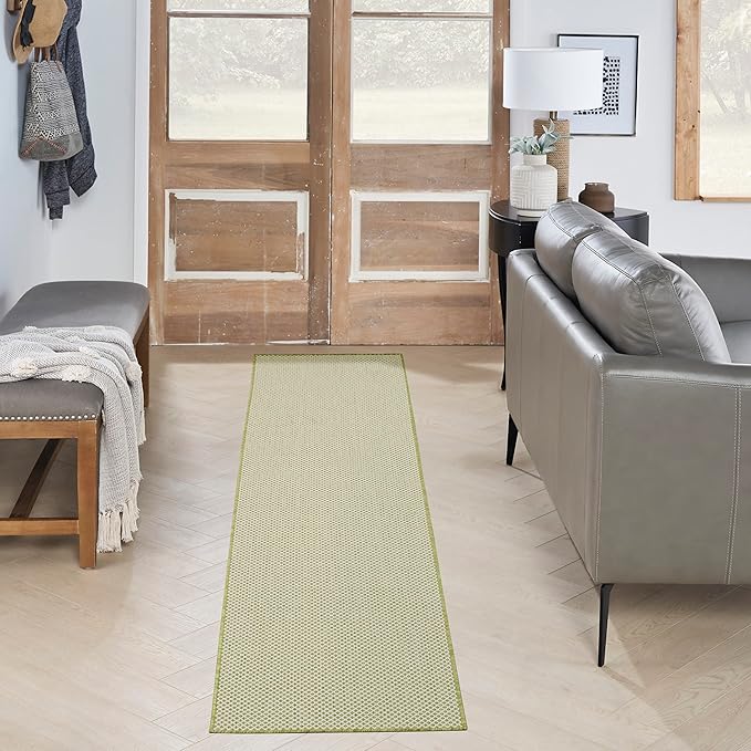 Nourison Home Courtyard Ivory Green 2'2" x 8' Area Rug - Easy Clean, Non Shedding, Bed Room, Living Room, Dining Room, Kitchen (8' Runner)