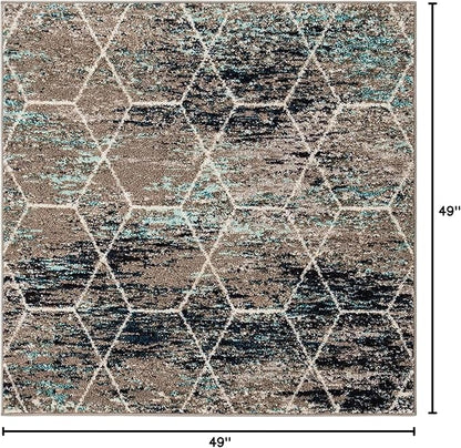 Unique Loom Trellis Frieze Collection Area Rug - Geometric (4' Square, Blue Multi/ Ivory)