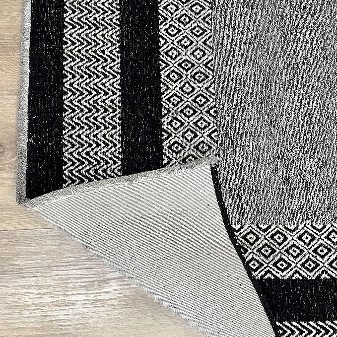 Alfa Rich 3x5 Black Washable Area Rugs for Living Room Bedroom Kitchen Dining Cotton Runner